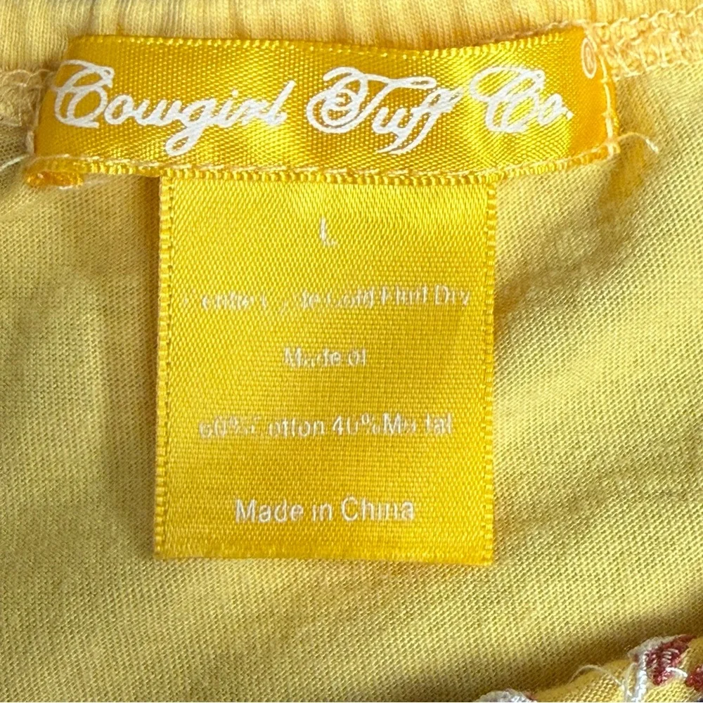 Cowgirl Tuff Co Yellow Embroidered Western Boho Aztec Off Shoulder Top L - Picture 8 of 9